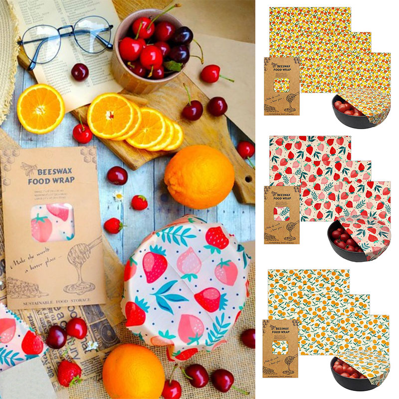 Beeswax Food Cover - 3Pcs/Set Cotton Beeswax Wrap Cloth Reusable